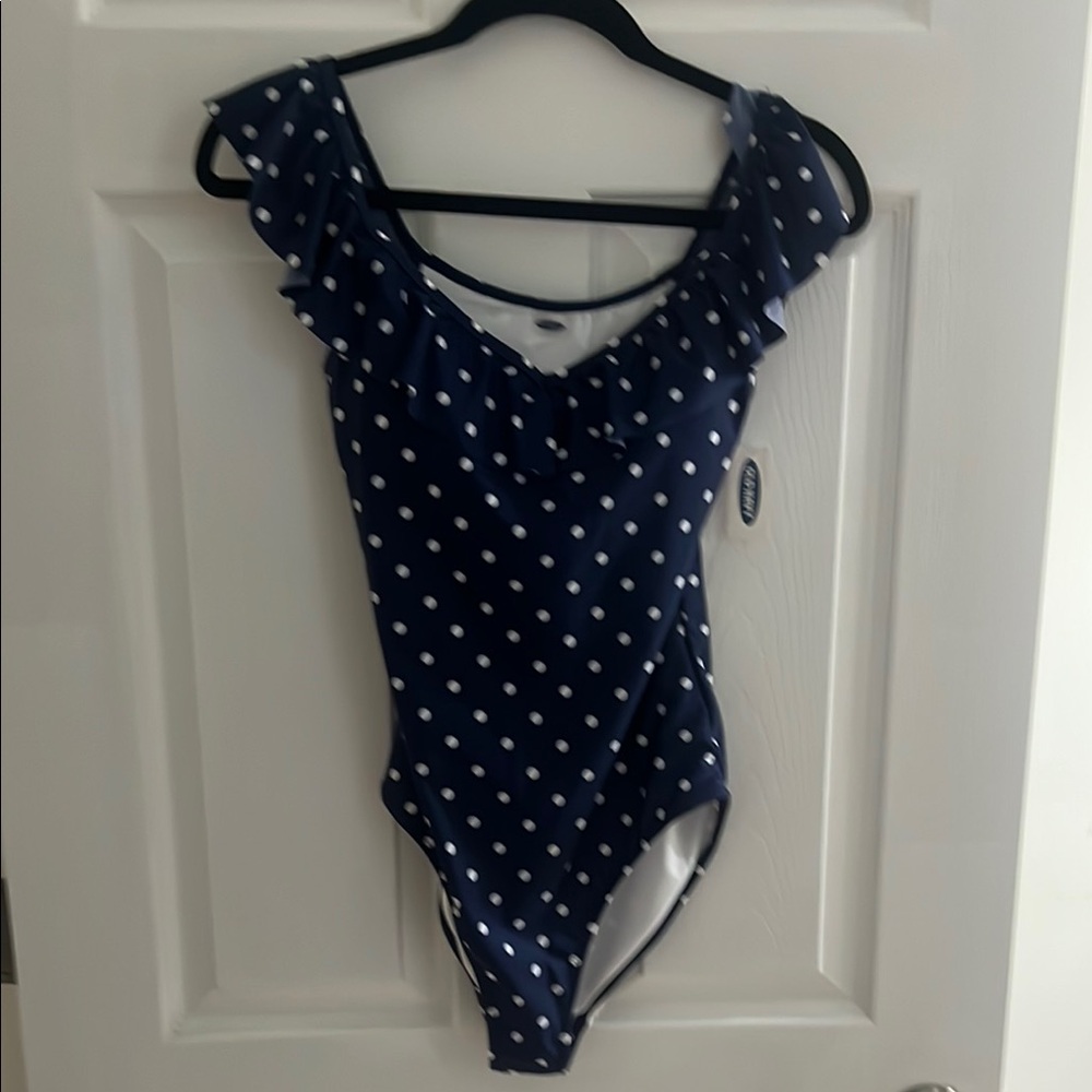 Old Navy Navy and White Polka Dot Swimsuit